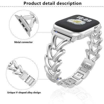 For Apple Watch 46mm / 49mm / 45mm / 44mm Kalebol V-shaped Zinc Alloy Strap(Starlight) by Kalebol