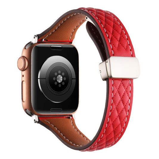 For Apple Watch 46mm / 49mm / 45mm / 44mm Kalebol Diamond Pattern Magnetic Buckle Leather Strap(Red) by Kalebol