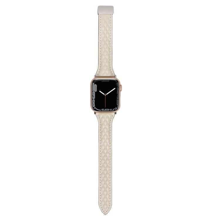 For Apple Watch 46mm / 49mm / 45mm / 44mm Kalebol Diamond Pattern Magnetic Buckle Leather Strap(Starlight) by Kalebol