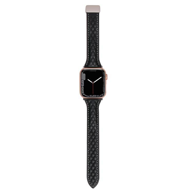 For Apple Watch 42mm / 41mm / 40mm / 38mm Kalebol Diamond Pattern Magnetic Buckle Leather Strap(Black) by Kalebol