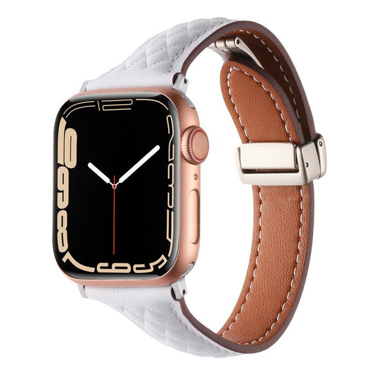 For Apple Watch 42mm / 41mm / 40mm / 38mm Kalebol Diamond Pattern Magnetic Buckle Leather Strap(White) by Kalebol