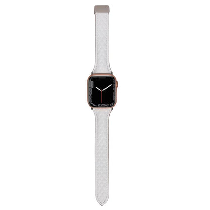 For Apple Watch 42mm / 41mm / 40mm / 38mm Kalebol Diamond Pattern Magnetic Buckle Leather Strap(White) by Kalebol