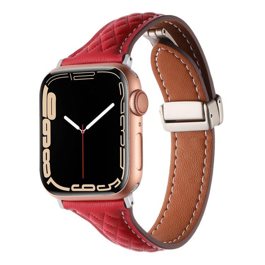 For Apple Watch 42mm / 41mm / 40mm / 38mm Kalebol Diamond Pattern Magnetic Buckle Leather Strap(Red) by Kalebol