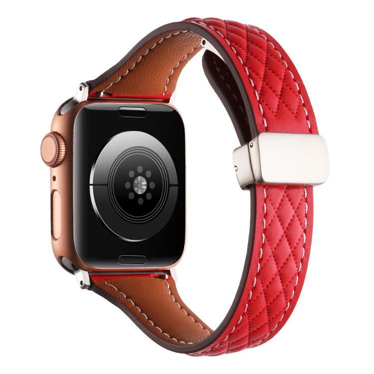 For Apple Watch 42mm / 41mm / 40mm / 38mm Kalebol Diamond Pattern Magnetic Buckle Leather Strap(Red) by Kalebol