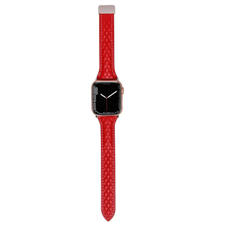 For Apple Watch 42mm / 41mm / 40mm / 38mm Kalebol Diamond Pattern Magnetic Buckle Leather Strap(Red) by Kalebol