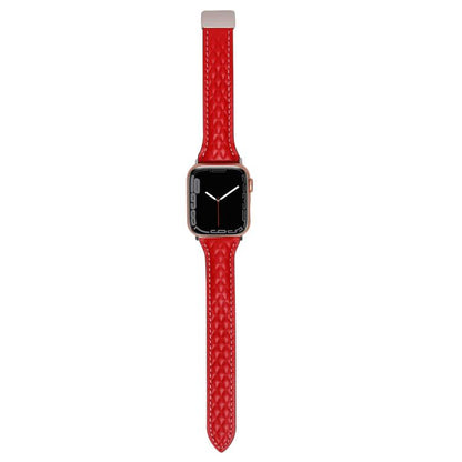 For Apple Watch 42mm / 41mm / 40mm / 38mm Kalebol Diamond Pattern Magnetic Buckle Leather Strap(Red) by Kalebol