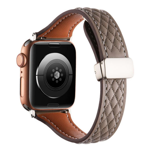 For Apple Watch 42mm / 41mm / 40mm / 38mm Kalebol Diamond Pattern Magnetic Buckle Leather Strap(Taupe) by Kalebol