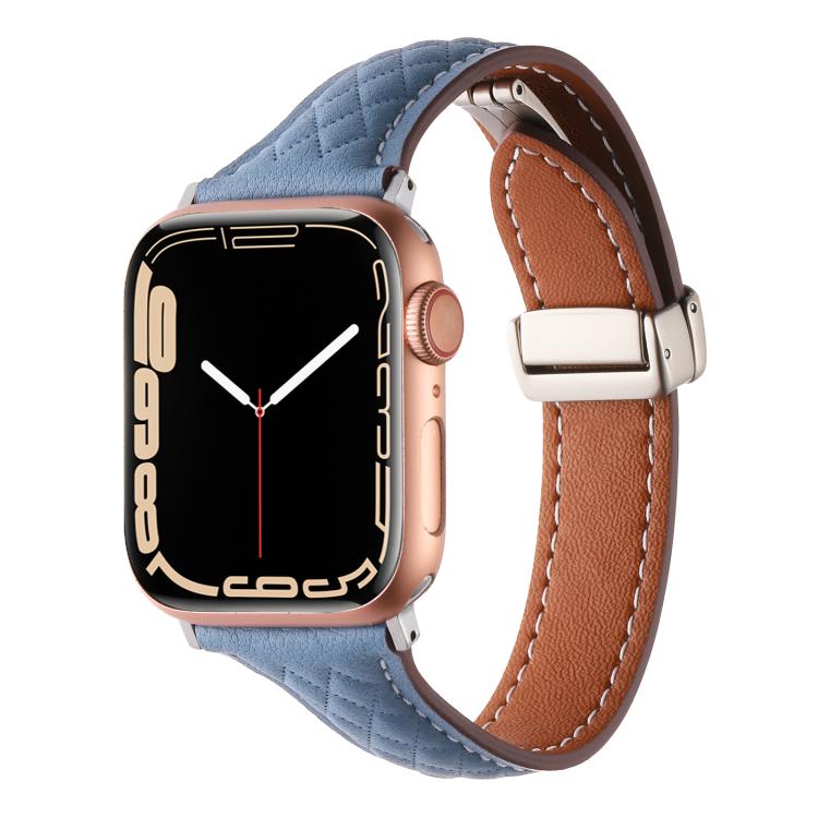 For Apple Watch 42mm / 41mm / 40mm / 38mm Kalebol Diamond Pattern Magnetic Buckle Leather Strap(Mist Blue) by Kalebol