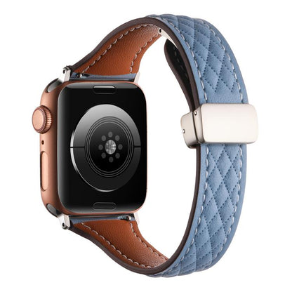 For Apple Watch 42mm / 41mm / 40mm / 38mm Kalebol Diamond Pattern Magnetic Buckle Leather Strap(Mist Blue) by Kalebol