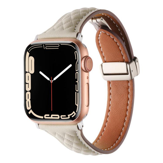 For Apple Watch 42mm / 41mm / 40mm / 38mm Kalebol Diamond Pattern Magnetic Buckle Leather Strap(Starlight) by Kalebol