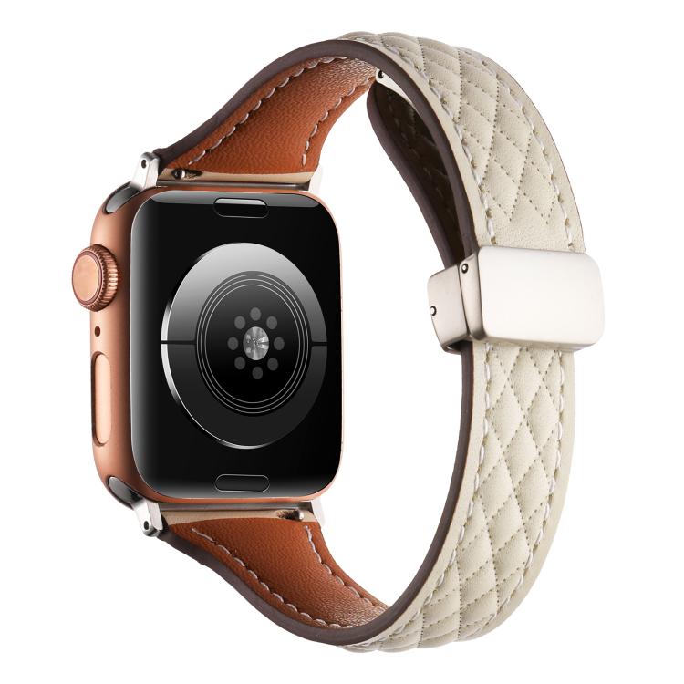 For Apple Watch 42mm / 41mm / 40mm / 38mm Kalebol Diamond Pattern Magnetic Buckle Leather Strap(Starlight) by Kalebol