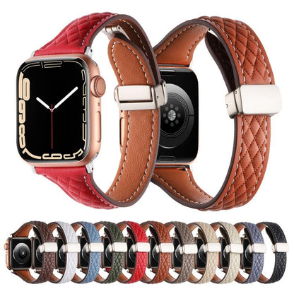 For Apple Watch 42mm / 41mm / 40mm / 38mm Kalebol Diamond Pattern Magnetic Buckle Leather Strap(Red) by Kalebol