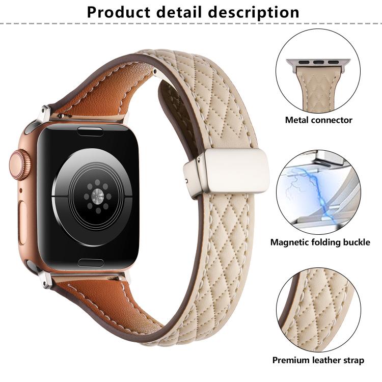 For Apple Watch 42mm / 41mm / 40mm / 38mm Kalebol Diamond Pattern Magnetic Buckle Leather Strap(White) by Kalebol