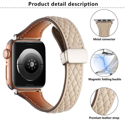 For Apple Watch 42mm / 41mm / 40mm / 38mm Kalebol Diamond Pattern Magnetic Buckle Leather Strap(White) by Kalebol