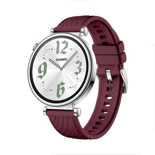 Kalebol 18mm Universal Textured Silicone Silver Buckle Strap(Wine Red) by Kalebol