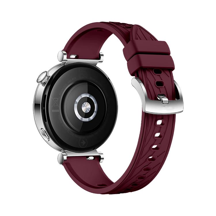 Kalebol 18mm Universal Textured Silicone Silver Buckle Strap(Wine Red) by Kalebol