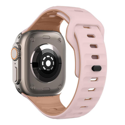 For Apple Watch 46mm / 49mm / 45mm / 44mm Kalebol Wave Reverse Buckle Two-color Silicone Strap(Oxford Pink Rose Grey) by Kalebol