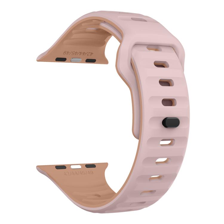 For Apple Watch 46mm / 49mm / 45mm / 44mm Kalebol Wave Reverse Buckle Two-color Silicone Strap(Oxford Pink Rose Grey) by Kalebol