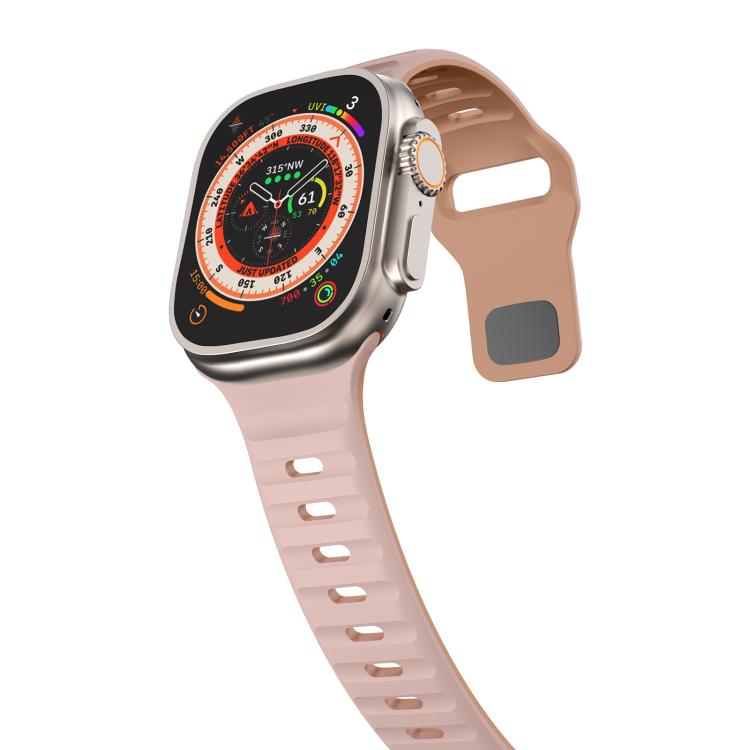 For Apple Watch 46mm / 49mm / 45mm / 44mm Kalebol Wave Reverse Buckle Two-color Silicone Strap(Oxford Pink Rose Grey) by Kalebol