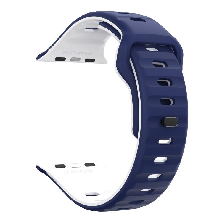 For Apple Watch 46mm / 49mm / 45mm / 44mm Kalebol Wave Reverse Buckle Two-color Silicone Strap(Midnight Blue White) by Kalebol
