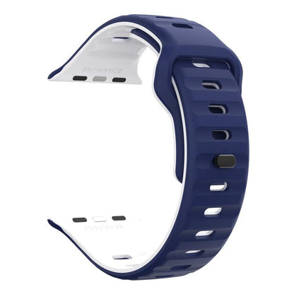 For Apple Watch 46mm / 49mm / 45mm / 44mm Kalebol Wave Reverse Buckle Two-color Silicone Strap(Midnight Blue White) by Kalebol