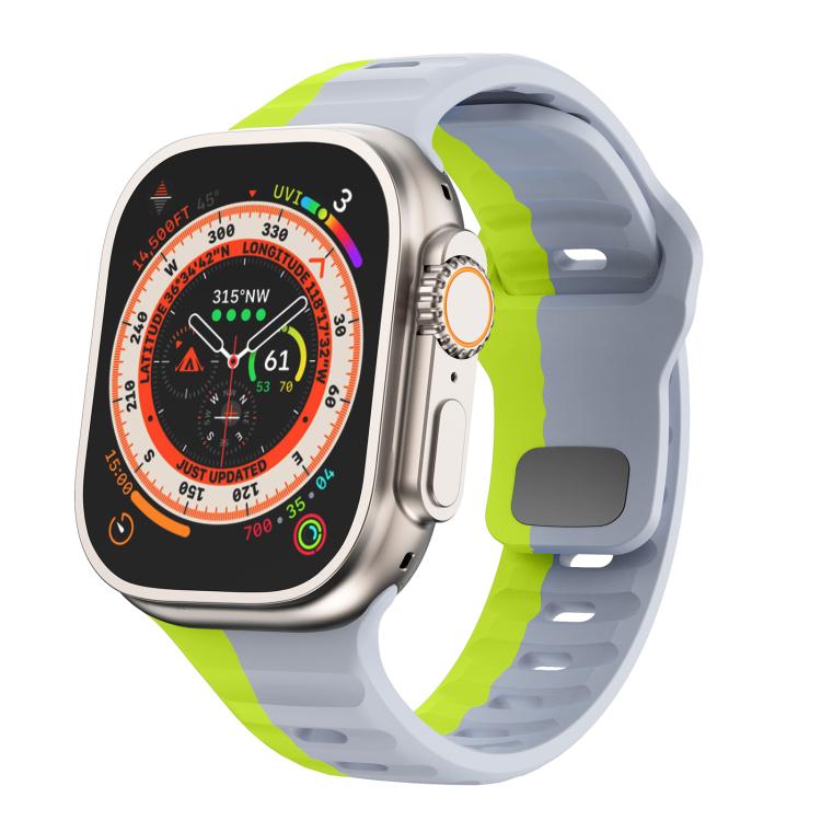 For Apple Watch 46mm / 49mm / 45mm / 44mm Kalebol Wave Reverse Buckle Two-color Silicone Strap(Wild Path Grey Green) by Kalebol