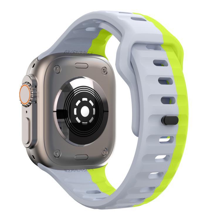 For Apple Watch 46mm / 49mm / 45mm / 44mm Kalebol Wave Reverse Buckle Two-color Silicone Strap(Wild Path Grey Green) by Kalebol