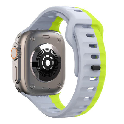 For Apple Watch 46mm / 49mm / 45mm / 44mm Kalebol Wave Reverse Buckle Two-color Silicone Strap(Wild Path Grey Green) by Kalebol