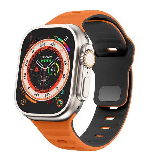 For Apple Watch 42mm / 41mm / 40mm / 38mm Kalebol Wave Reverse Buckle Two-color Silicone Strap(Orange Black) by Kalebol