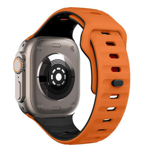 For Apple Watch 42mm / 41mm / 40mm / 38mm Kalebol Wave Reverse Buckle Two-color Silicone Strap(Orange Black) by Kalebol