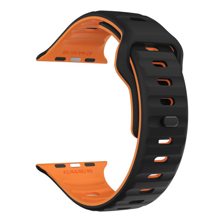 For Apple Watch 42mm / 41mm / 40mm / 38mm Kalebol Wave Reverse Buckle Two-color Silicone Strap(Black Orange) by Kalebol