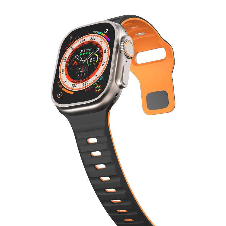 For Apple Watch 42mm / 41mm / 40mm / 38mm Kalebol Wave Reverse Buckle Two-color Silicone Strap(Black Orange) by Kalebol