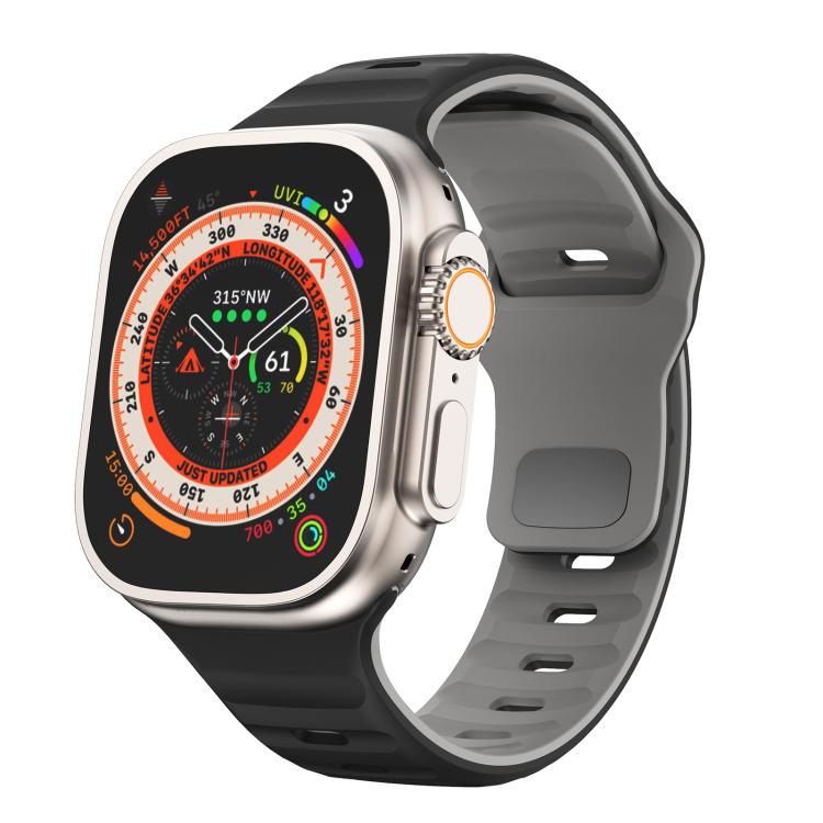 For Apple Watch 42mm / 41mm / 40mm / 38mm Kalebol Wave Reverse Buckle Two-color Silicone Strap(Black Grey) by Kalebol