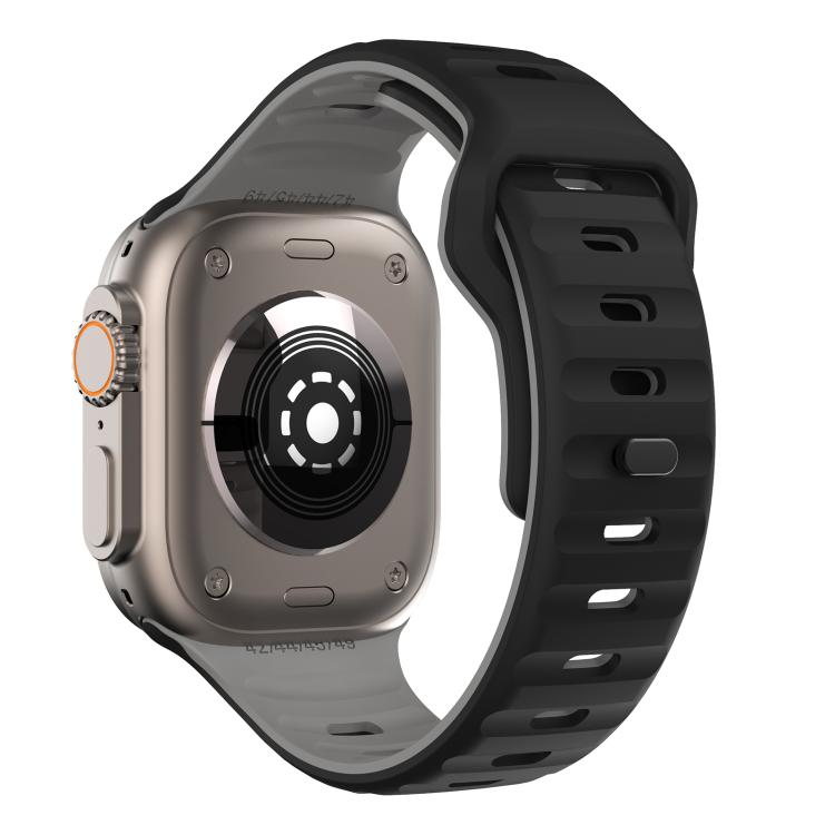 For Apple Watch 42mm / 41mm / 40mm / 38mm Kalebol Wave Reverse Buckle Two-color Silicone Strap(Black Grey) by Kalebol