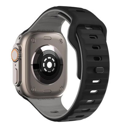 For Apple Watch 42mm / 41mm / 40mm / 38mm Kalebol Wave Reverse Buckle Two-color Silicone Strap(Black Grey) by Kalebol