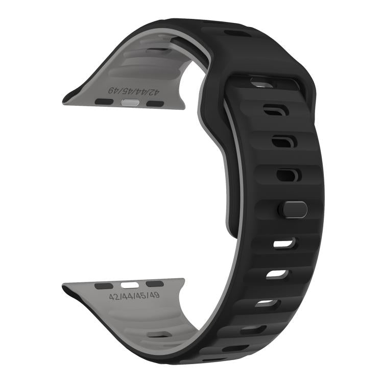 For Apple Watch 42mm / 41mm / 40mm / 38mm Kalebol Wave Reverse Buckle Two-color Silicone Strap(Black Grey) by Kalebol