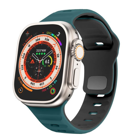 For Apple Watch 42mm / 41mm / 40mm / 38mm Kalebol Wave Reverse Buckle Two-color Silicone Strap(Dark Green Black) by Kalebol