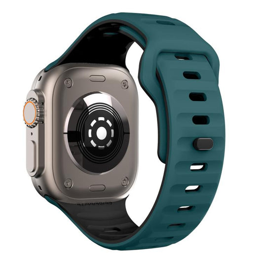 For Apple Watch 42mm / 41mm / 40mm / 38mm Kalebol Wave Reverse Buckle Two-color Silicone Strap(Dark Green Black) by Kalebol