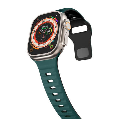 For Apple Watch 42mm / 41mm / 40mm / 38mm Kalebol Wave Reverse Buckle Two-color Silicone Strap(Dark Green Black) by Kalebol