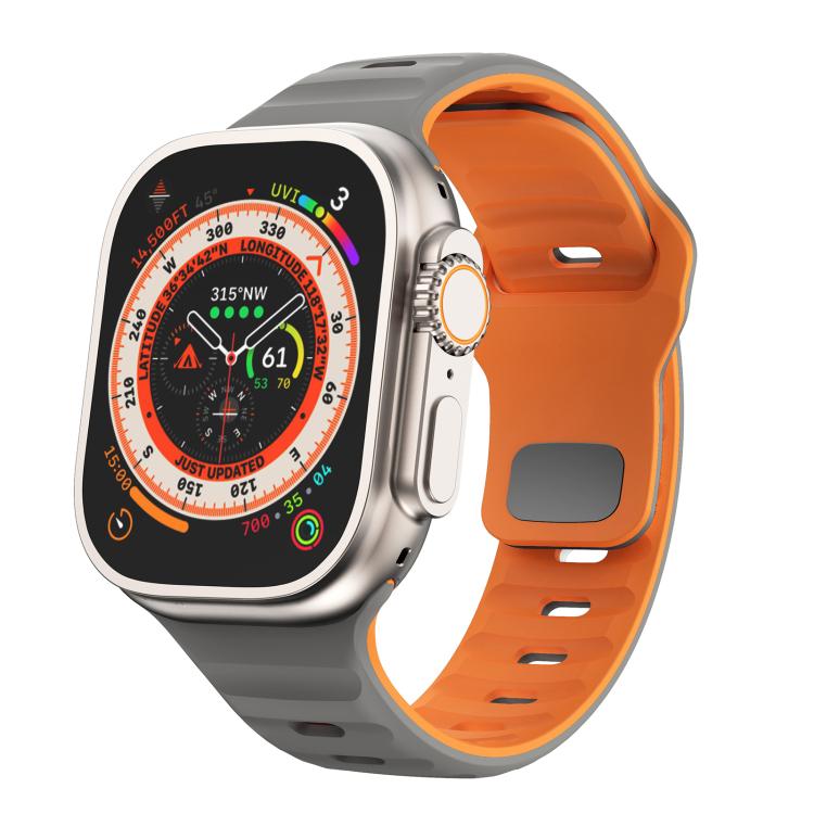 For Apple Watch 42mm / 41mm / 40mm / 38mm Kalebol Wave Reverse Buckle Two-color Silicone Strap(Space Grey Orange) by Kalebol