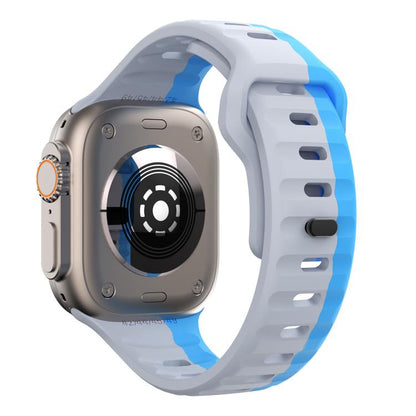 For Apple Watch 42mm / 41mm / 40mm / 38mm Kalebol Wave Reverse Buckle Two-color Silicone Strap(Wild Path Grey Blue) by Kalebol