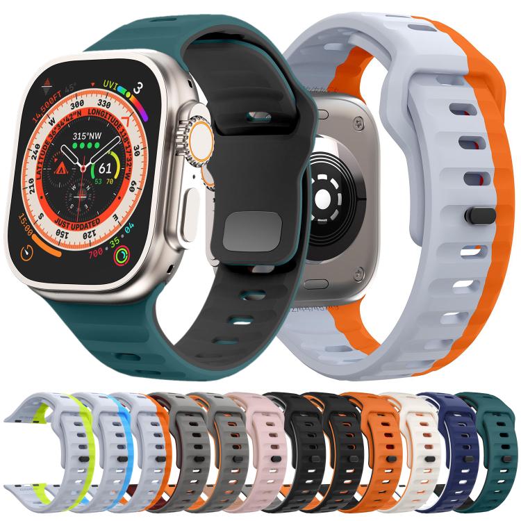 For Apple Watch 46mm / 49mm / 45mm / 44mm Kalebol Wave Reverse Buckle Two-color Silicone Strap(Wild Path Grey Green) by Kalebol