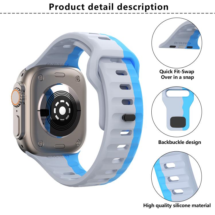 For Apple Watch 46mm / 49mm / 45mm / 44mm Kalebol Wave Reverse Buckle Two-color Silicone Strap(Wild Path Grey Green) by Kalebol