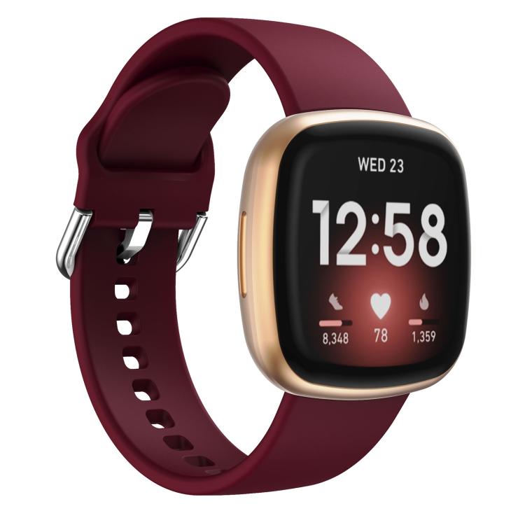 Kalebol Pin Buckle Silicone Watch Band For Fitbit Versa 3 / 4(Wine Red) by Kalebol