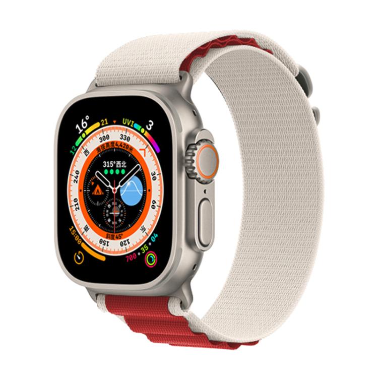 For Apple Watch 46mm / 49mm / 45mm / 44mm Kalebol Aline Nylon Loop Watch Band(White+Red) by Kalebol