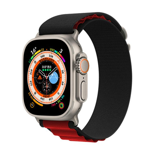 For Apple Watch 46mm / 49mm / 45mm / 44mm Kalebol Aline Nylon Loop Watch Band(Black+Red) by Kalebol
