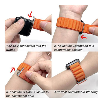 For Apple Watch 46mm / 49mm / 45mm / 44mm Kalebol Aline Nylon Loop Watch Band(Orange+Red) by Kalebol