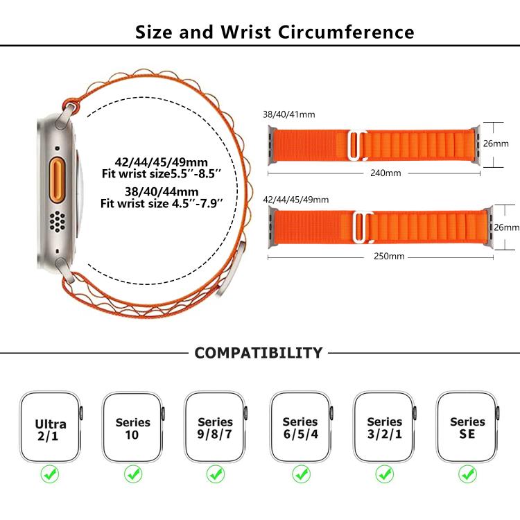 For Apple Watch 46mm / 49mm / 45mm / 44mm Kalebol Aline Nylon Loop Watch Band(Orange+Red) by Kalebol