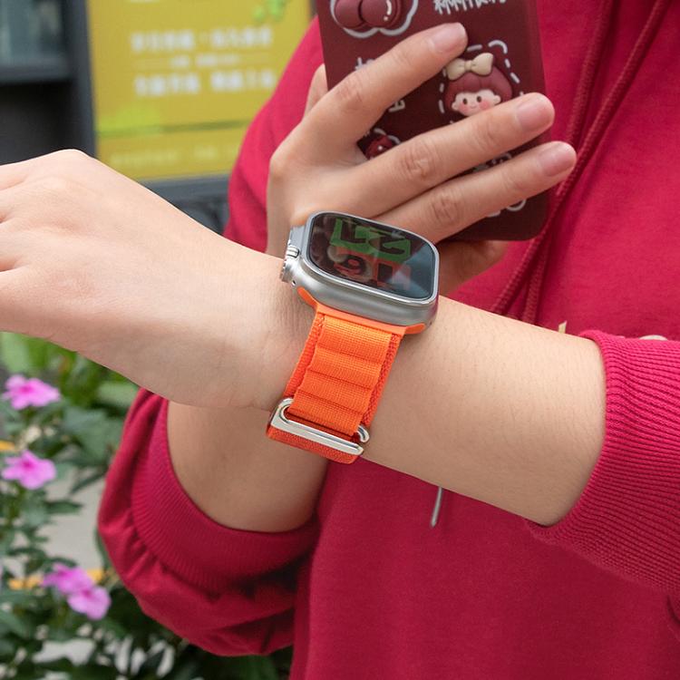 For Apple Watch 46mm / 49mm / 45mm / 44mm Kalebol Aline Nylon Loop Watch Band(Orange+Red) by Kalebol