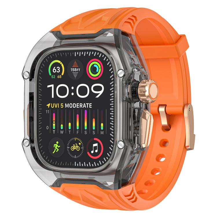 For Apple Watch 46mm / 45mm / 44mm / 42mm Kalebol Glacier Integrated Transparent Silicone Strap(Orange Transparent Black) by Kalebol
